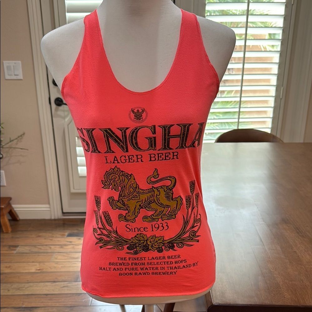Singha Lager Beer Racerback Tank Peachy Thailand Graphic Tee Festival Summer Top